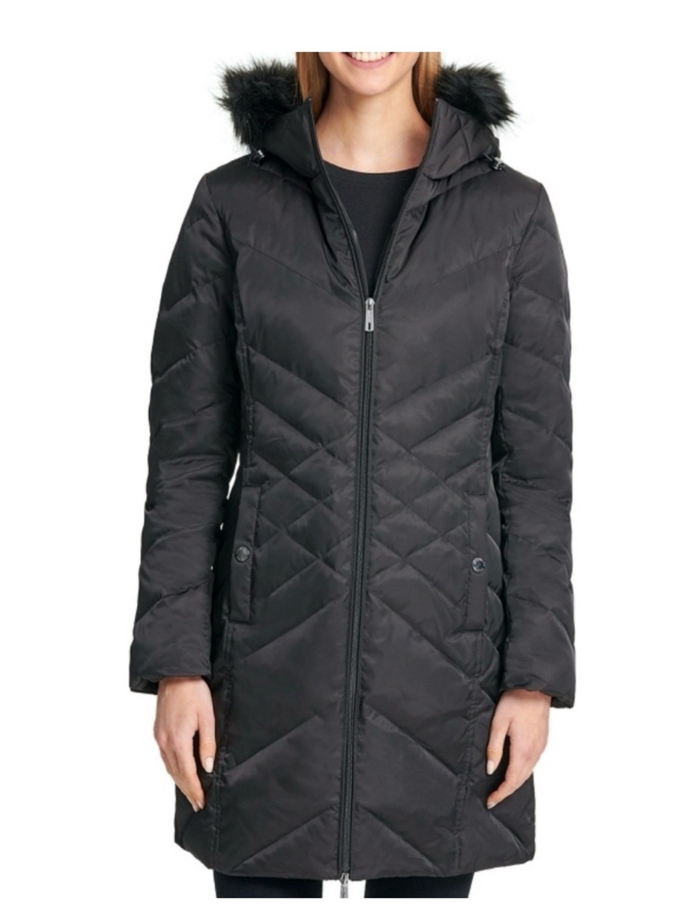 Kenneth Cole Quilted Hooded Winter Coat detachable duck down zip button pxl